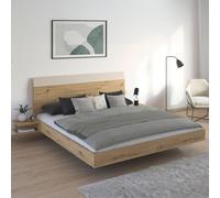 Monza Bed - with 2 Hanging Bedside Tables - Artisan Oak & Champagne - 6ft Queen Size