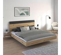 Monza Bed - with 2 Hanging Bedside Tables - Artisan Oak & Metallic Dark Grey - 6ft Queen Size