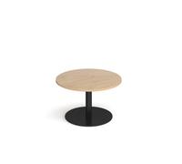 Monza circular coffee table with flat round black base 800mm - Kendal oak