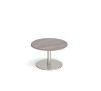 Monza circular coffee table with flat round brushed steel base 800mm - grey oak