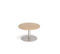Monza circular coffee table with flat round brushed steel base 800mm - Kendal oak