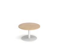 Monza circular coffee table with flat round white base 800mm - Kendal oak