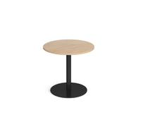 Monza circular dining table with flat round black base 800mm - Kendal oak