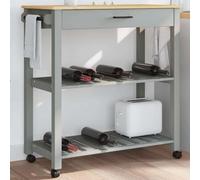 Monza Kitchen Trolley 84 x 40 x 88.5 cm Solid Pine Grey Wax Brown with Drawer Shelf Trolley Side Trolley Freestanding for Kitchen Dining Room Storage Space