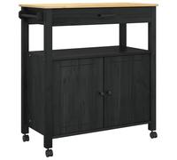 Monza Kitchen Trolley Black Solid Pine 84 x 40 x 88.5 cm with Shelf and Drawer, Mobile Kitchen Trolley with Wheels, Storage Space and Worktop for Kitchen and Dining Room