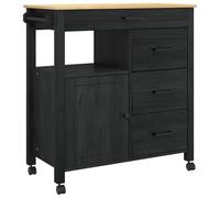 Monza Kitchen Trolley Black Solid Pine 84 x 40 x 88.5 cm with Shelf and Drawer Mobile Kitchen Trolley with 360° Swivel Wheels Ideal as a Serving Trolley and Utility Trolley for Kitchen Dining Room