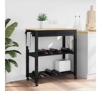 Monza Kitchen Trolley Black Solid Pine Wood 84 x 40 x 88.5 cm with Drawer and Shelf, Mobile Kitchen Trolley with Wheels for Kitchen, Dining Room, Living Room, Space Saving Storage Space