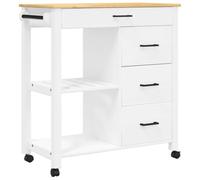 Monza Kitchen Trolley Made of Solid Pine Wood 84 x 40 x 88.5 cm with 4 Drawers, Shelf, Wheels and Metal Hooks, Versatile Serving Trolley, Space-Saving Side Trolley for Kitchen and Living Room