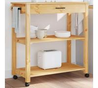 Monza Kitchen Trolley Made of Solid Pine Wood 84 x 40 x 88.5 cm with Drawer and Shelves, Rolling and Stable for Kitchen, Dining Room, Bar Trolley, Freestanding, Versatile Storage Space
