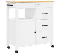 Monza Kitchen Trolley Made of Solid Pine Wood 84 x 40 x 88.5 cm with Drawers and Shelf, Serving Trolley with Wheels, Storage Space Side Trolley for Kitchen, Dining Room, Living Room, Space-Saving and