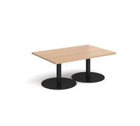 Monza rectangular coffee table with flat round black bases 1200mm x 800mm - beech