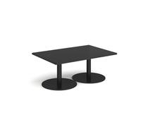 Monza rectangular coffee table with flat round black bases 1200mm x 800mm - Black