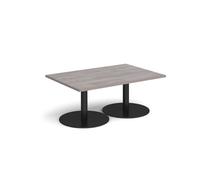 Monza rectangular coffee table with flat round black bases 1200mm x 800mm - grey oak
