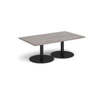 Monza rectangular coffee table with flat round black bases 1400mm x 800mm - grey oak