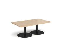 Monza rectangular coffee table with flat round black bases 1400mm x 800mm - Kendal oak