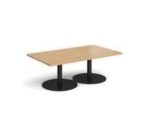 Monza rectangular coffee table with flat round black bases 1400mm x 800mm - oak