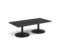 Monza rectangular coffee table with flat round black bases 1600mm x 800mm - Black