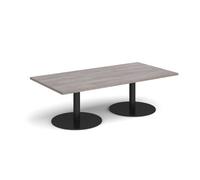 Monza rectangular coffee table with flat round black bases 1600mm x 800mm - grey oak