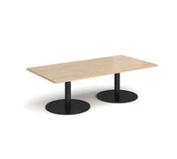 Monza rectangular coffee table with flat round black bases 1600mm x 800mm - Kendal oak