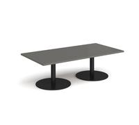Monza rectangular coffee table with flat round black bases 1600mm x 800mm - Onyx Grey