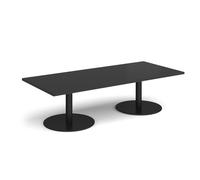 Monza rectangular coffee table with flat round black bases 1800mm x 800mm - Black