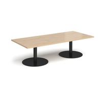 Monza rectangular coffee table with flat round black bases 1800mm x 800mm - Kendal oak