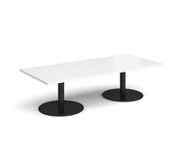 Monza rectangular coffee table with flat round black bases 1800mm x 800mm - white