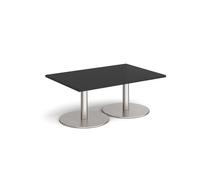 Monza rectangular coffee table with flat round brushed steel bases 1200mm x 800mm - Black