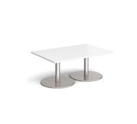 Monza rectangular coffee table with flat round brushed steel bases 1200mm x 800mm - white