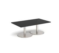 Monza rectangular coffee table with flat round brushed steel bases 1400mm x 800mm - Black