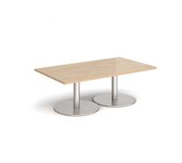 Monza rectangular coffee table with flat round brushed steel bases 1400mm x 800mm - Kendal oak