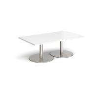 Monza rectangular coffee table with flat round brushed steel bases 1400mm x 800mm - white