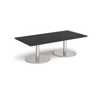 Monza rectangular coffee table with flat round brushed steel bases 1600mm x 800mm - Black