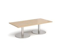 Monza rectangular coffee table with flat round brushed steel bases 1600mm x 800mm - Kendal oak