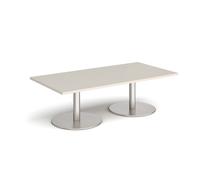 Monza rectangular coffee table with flat round brushed steel bases 1600mm x 800mm - Light Grey