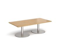 Monza rectangular coffee table with flat round brushed steel bases 1600mm x 800mm - oak