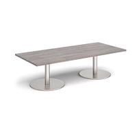 Monza rectangular coffee table with flat round brushed steel bases 1800mm x 800mm - grey oak