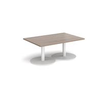 Monza rectangular coffee table with flat round white bases 1200mm x 800mm - Barcelona walnut