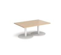 Monza rectangular coffee table with flat round white bases 1200mm x 800mm - Kendal oak