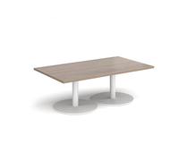 Monza rectangular coffee table with flat round white bases 1400mm x 800mm - Barcelona walnut