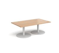 Monza rectangular coffee table with flat round white bases 1400mm x 800mm - beech