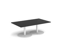 Monza rectangular coffee table with flat round white bases 1400mm x 800mm - Black