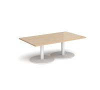 Monza rectangular coffee table with flat round white bases 1400mm x 800mm - Kendal oak