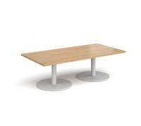 Monza rectangular coffee table with flat round white bases 1600mm x 800mm - oak