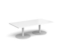Monza rectangular coffee table with flat round white bases 1600mm x 800mm - white