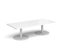 Monza rectangular coffee table with flat round white bases 1800mm x 800mm - white