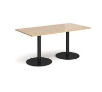 Monza rectangular dining table with flat round black bases 1600mm x 800mm - Kendal oak