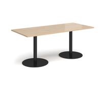 Monza rectangular dining table with flat round black bases 1800mm x 800mm - Kendal oak
