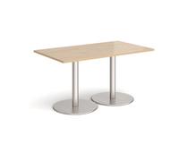 Monza rectangular dining table with flat round brushed steel bases 1400mm x 800mm - Kendal oak