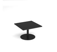 Monza square coffee table with flat round black base 800mm - Black